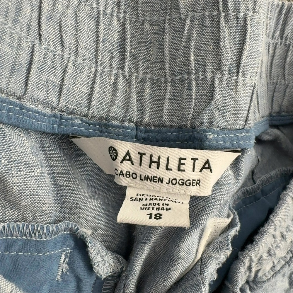 Athleta Cabo Linen Jogger Womens 18 Blue Linen Lightweight Drawstring Casual - Picture 3 of 6